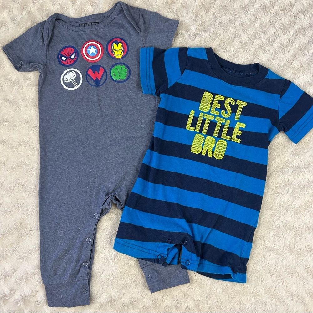Baby Boy Romper Bundle Size 12 Months Marvel Superhero Best Little Bro